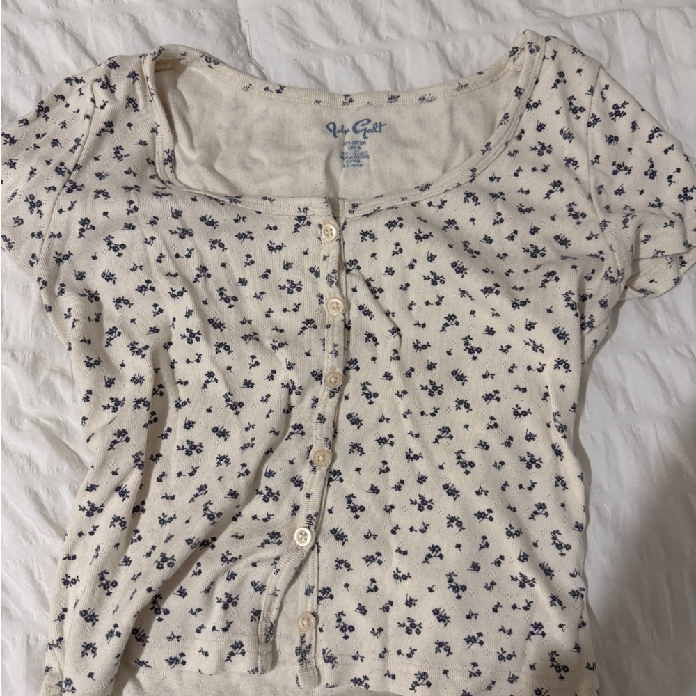 Brandy Melville / John Galt Cream and Blue Floral Top